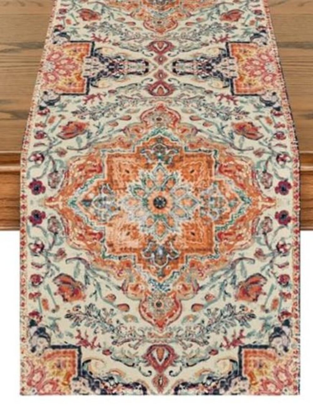 Boho Table Runner Orange Farmhouse Rustic Fall Kitchen Dining Table Decor